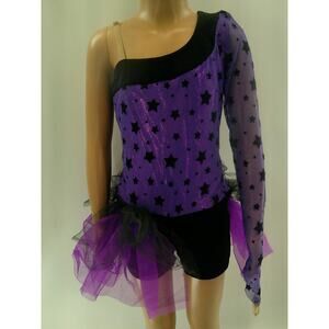 Dance Costume Jazz 6x-7 Child Purple Wish Come True V1758 Unitard with Bustle &